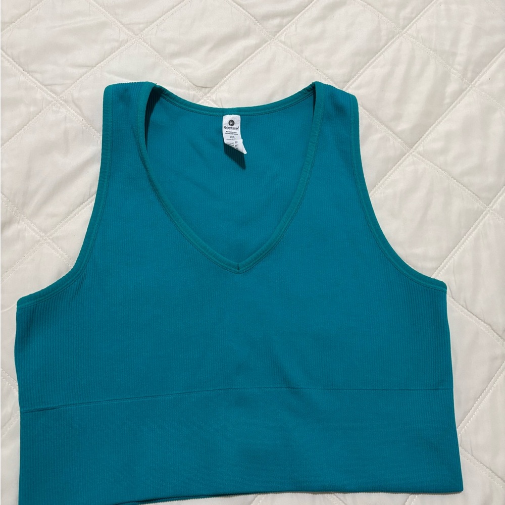 90 Degree By Reflex Turquoise  Rib Seamless highline V-Neck Tank